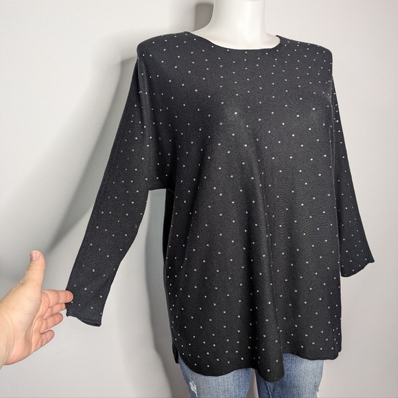 ✨3/$15 INC International Concepts Black Rhinestone Long Sleeve Sweater 1X - Picture 4 of 8